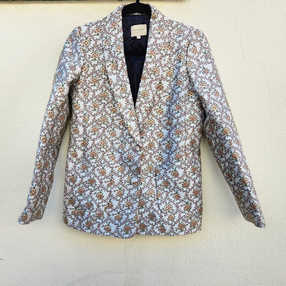 Sezane Gustav Brocade Blazer Gold Lurex Floral Jacket - Picture 8 of 9